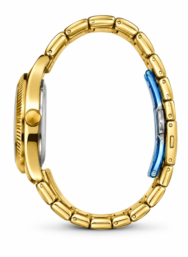 Calvior Gold Blue saatin yandan kasa ve kordon görünümü