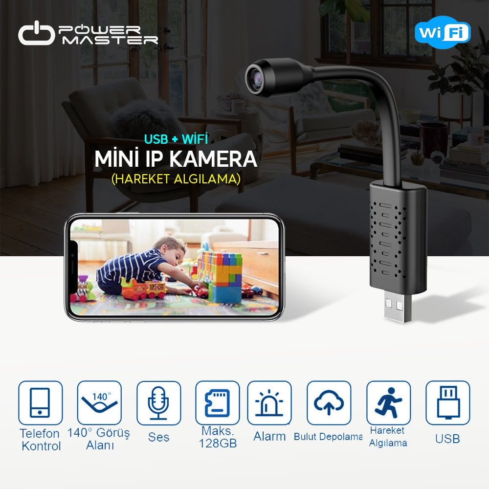 Powermaster Mini Wifi USB IP Kamera (Hareket Algılama)