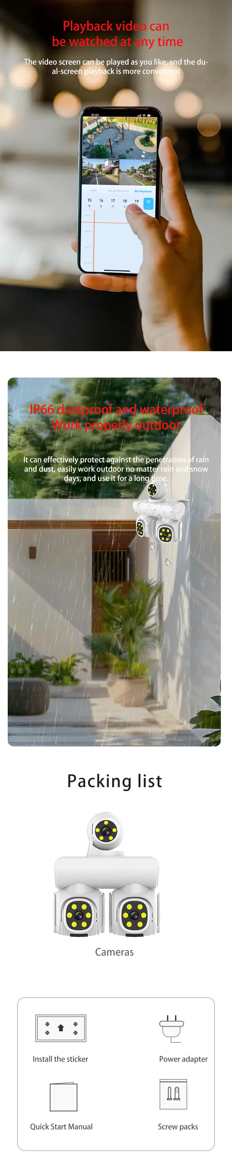 Hot Sales New 3 PTZ in ONE Outdoor Ezviz Outdoor Camera Wifi PTZ CCTV Camera Color Night Vision 2 Way Audio
