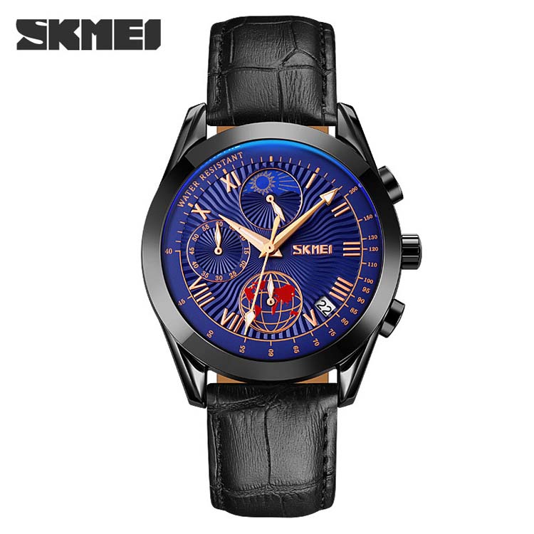 SKMEI 9236 high quality red man quartz watch hot sale PU leather band 3 dials chronometer Simple Casual relogio musculino