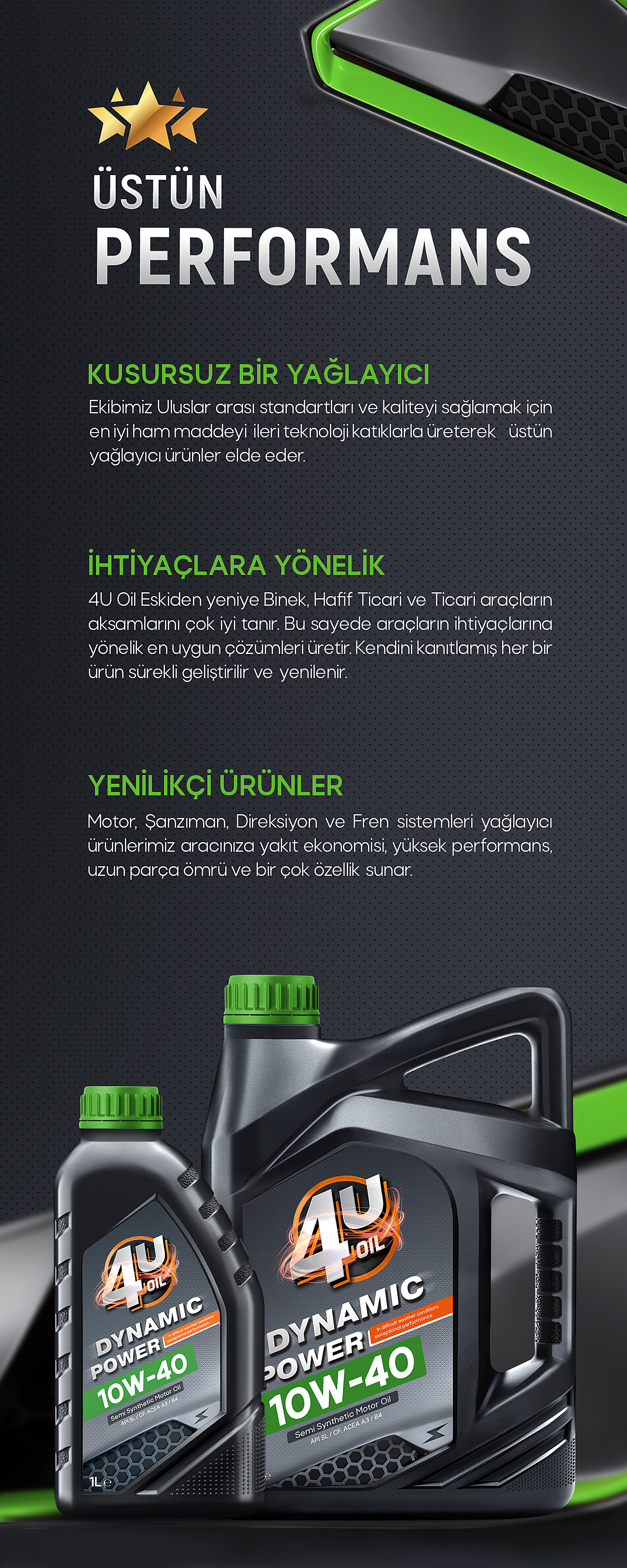 4U Oil Dynamic Power 10W-40 Mineral Motor Yağı 4 Litre Üretim Yılı 2022