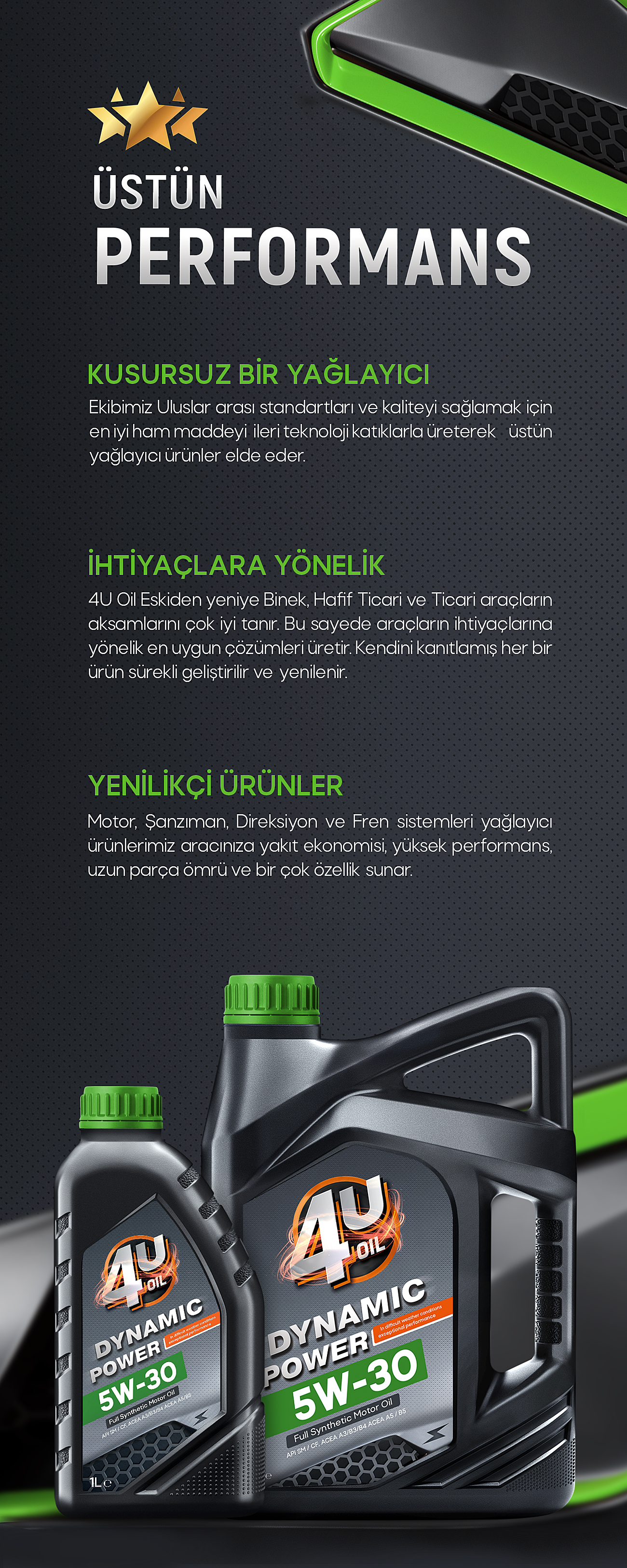 4U Oil Dynamic Power 5W-30 Tam Sentetik 4 Litre Motor Yağı Üretim Yılı 2022