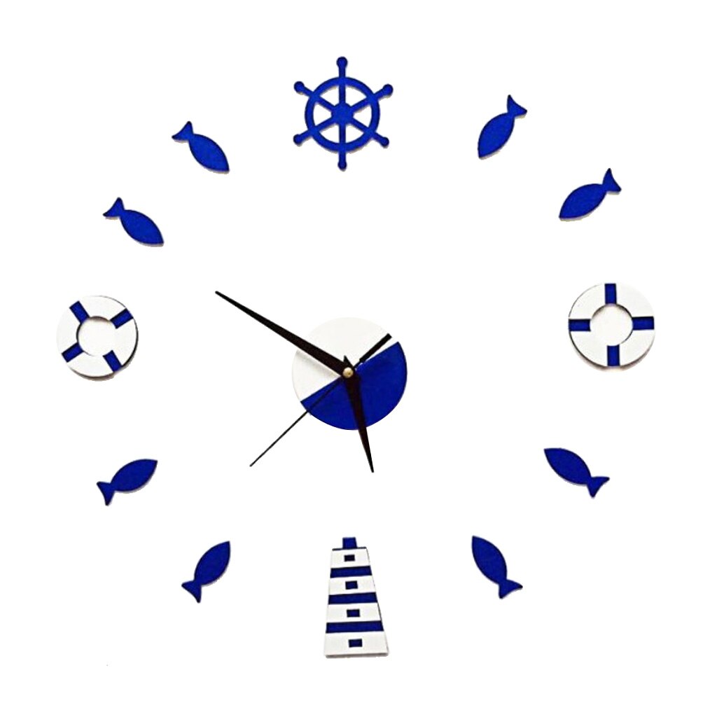 Mediterranean Style Wall Clock Rudder Tower Small Fish DIY Mute Clock