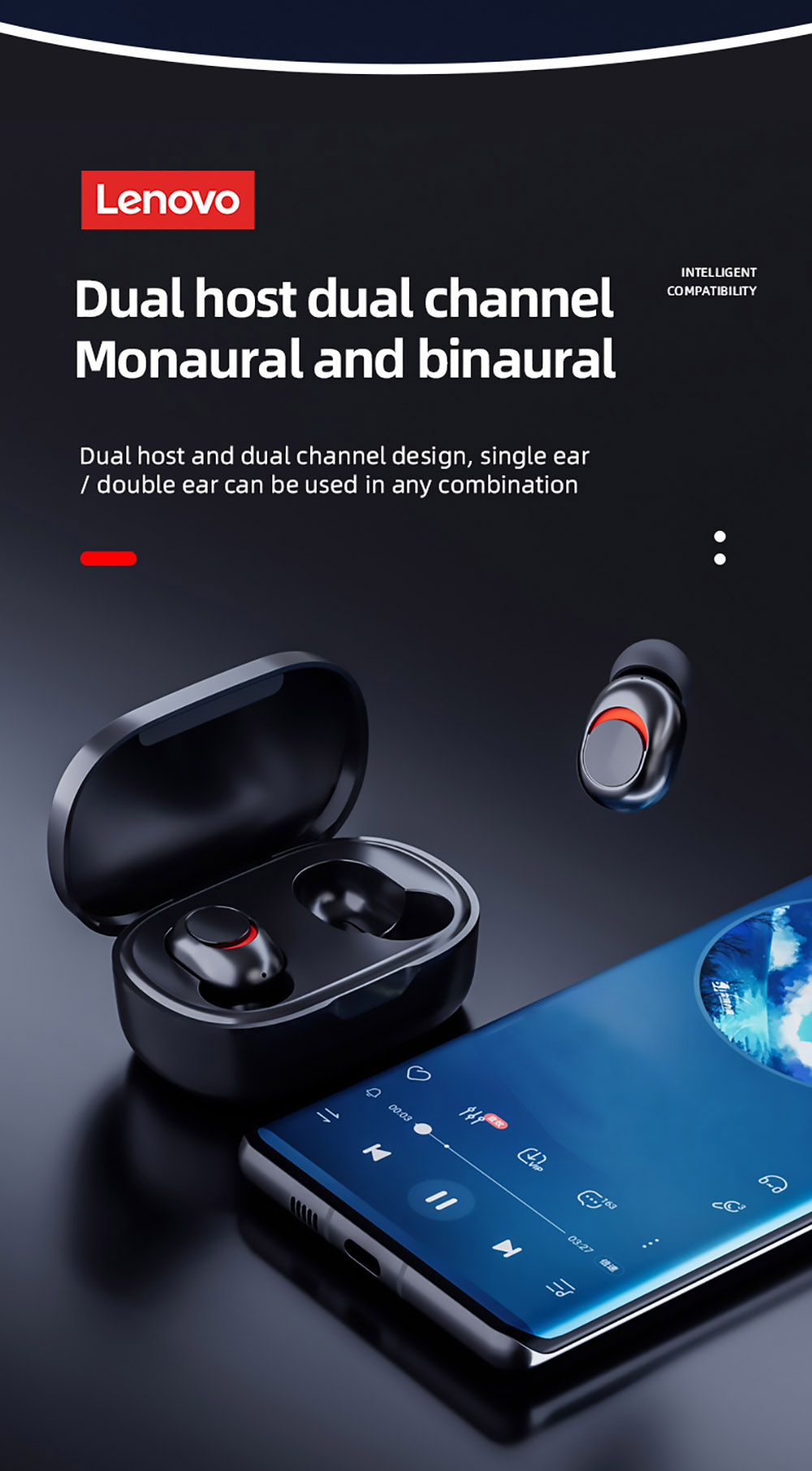 Lenovo PD1X TWS HiFi Müzik Bluetooth Kulaklık, Mikrofonlu Kulaklıklar Spor Kulaklık Siyah