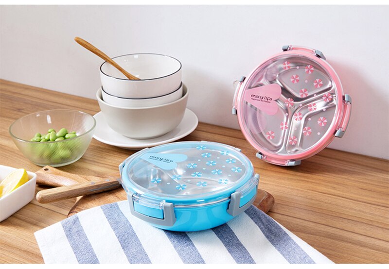 TUUTH Healthy Plastic & Stainless Steel Food Container Portable Lunch Box Camping Picnic Food Fruit 3 Grids Container Storage Box4