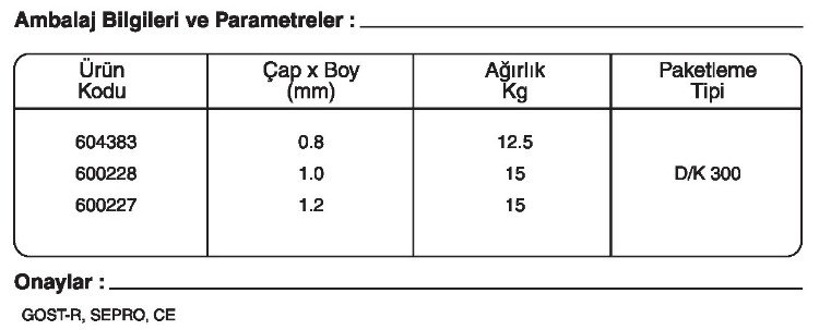 GeKa ELOX SG 309 L Si GAZALTI KAYNAK TELİ kaynakekipmanları.com gazlatı kaynak teli fiyatı: {urun_fiyati} 