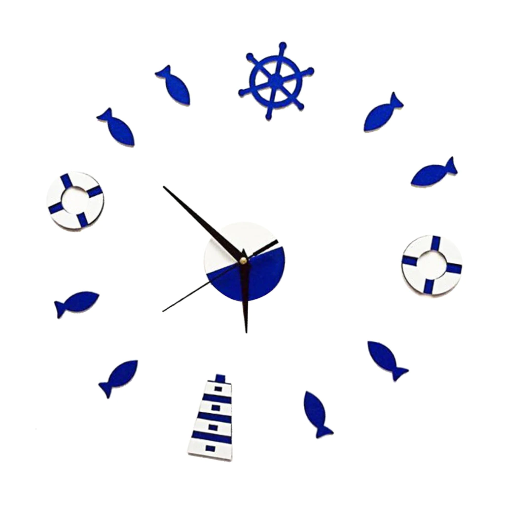 Mediterranean Style Wall Clock Rudder Tower Small Fish DIY Mute Clock
