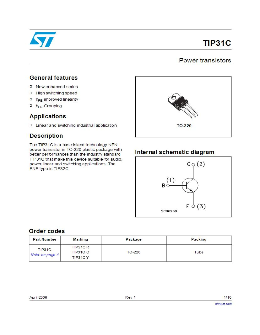 TIP31C Series TO-220-3 NPN Bipolar Transistors - BJT Datasheets – Mouser Hungary