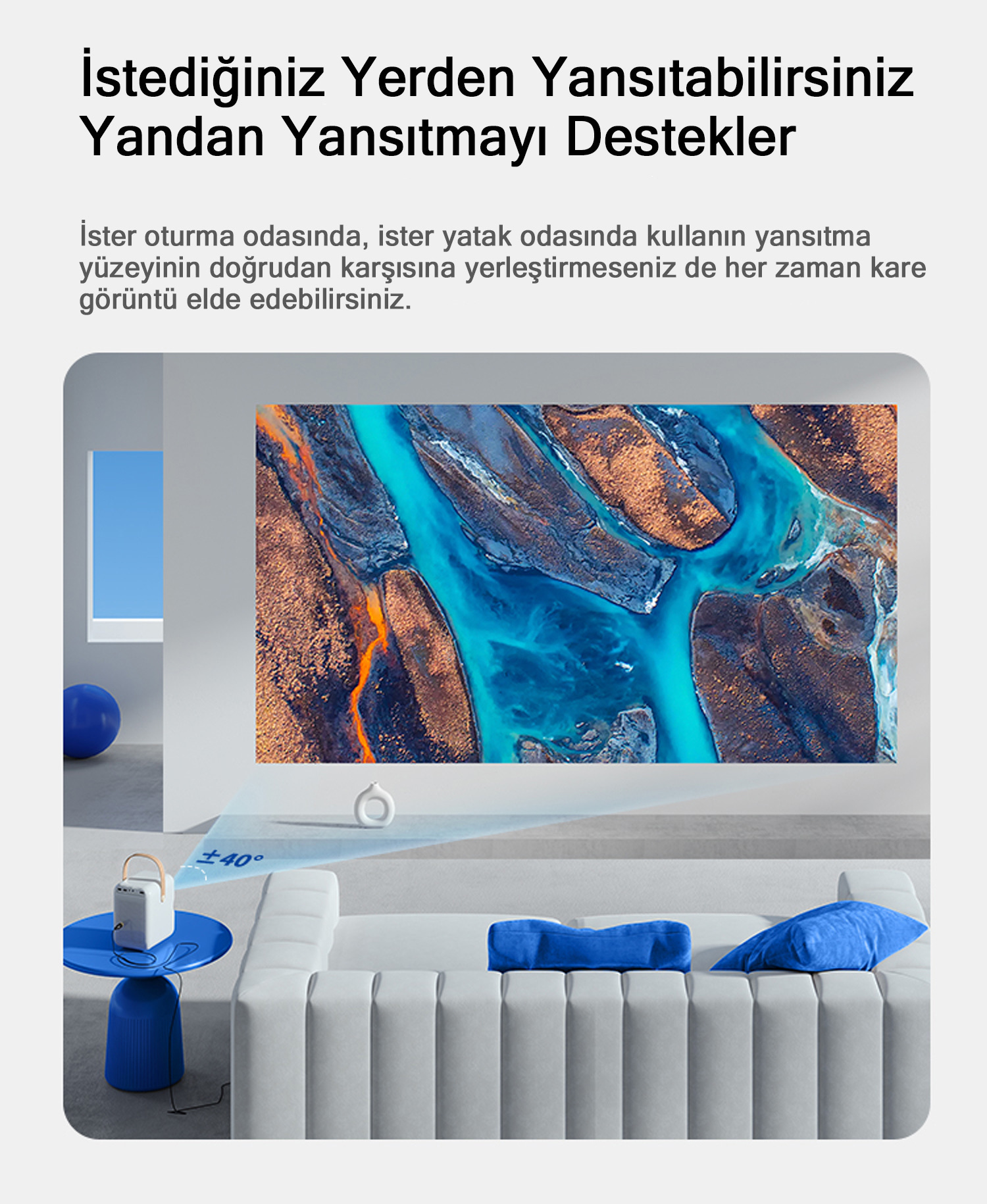 yandan yansıtılabilen projektör