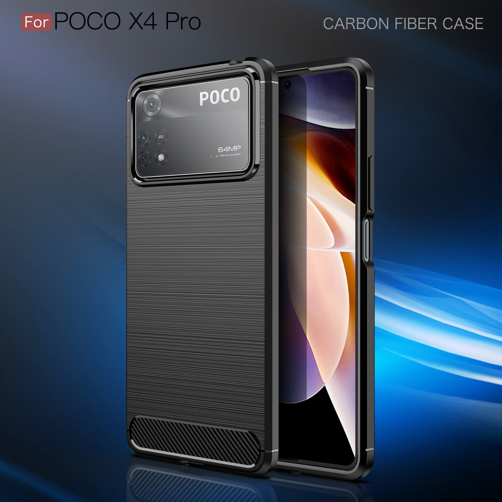 For Xiaomi Poco X4 Pro 5G Brushed Texture Carbon Fiber TPU Phone Case (Black)