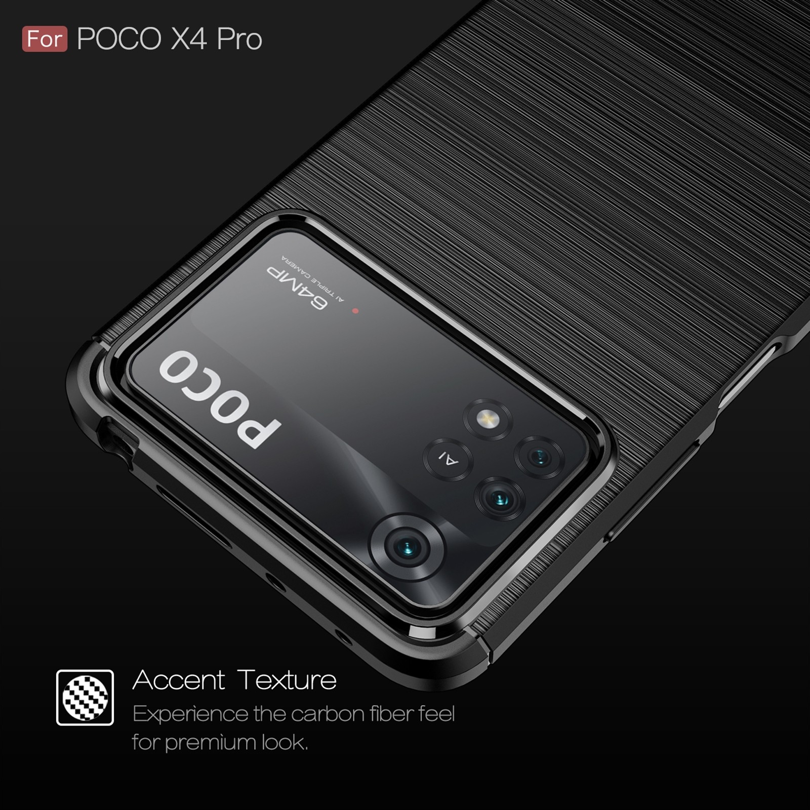 For Xiaomi Poco X4 Pro 5G Brushed Texture Carbon Fiber TPU Phone Case (Black)