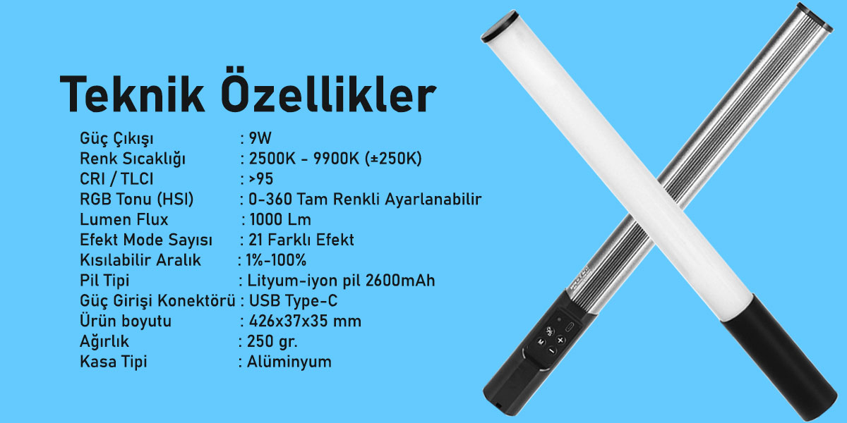 Gdx TB-40 RGB Led Tüp Iþýk (Uzunluk: 40 cm)