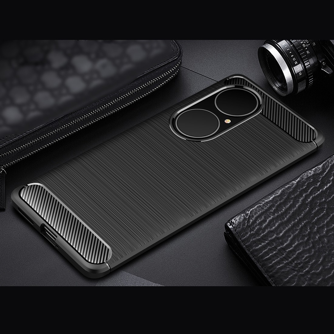 For Huawei P50 Pro Brushed Texture Carbon Fiber TPU Case (Black)