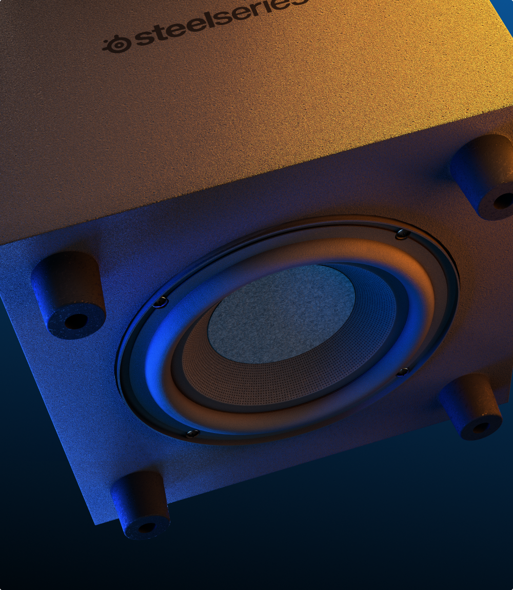 A close up shot of the Arena 7 bass port.