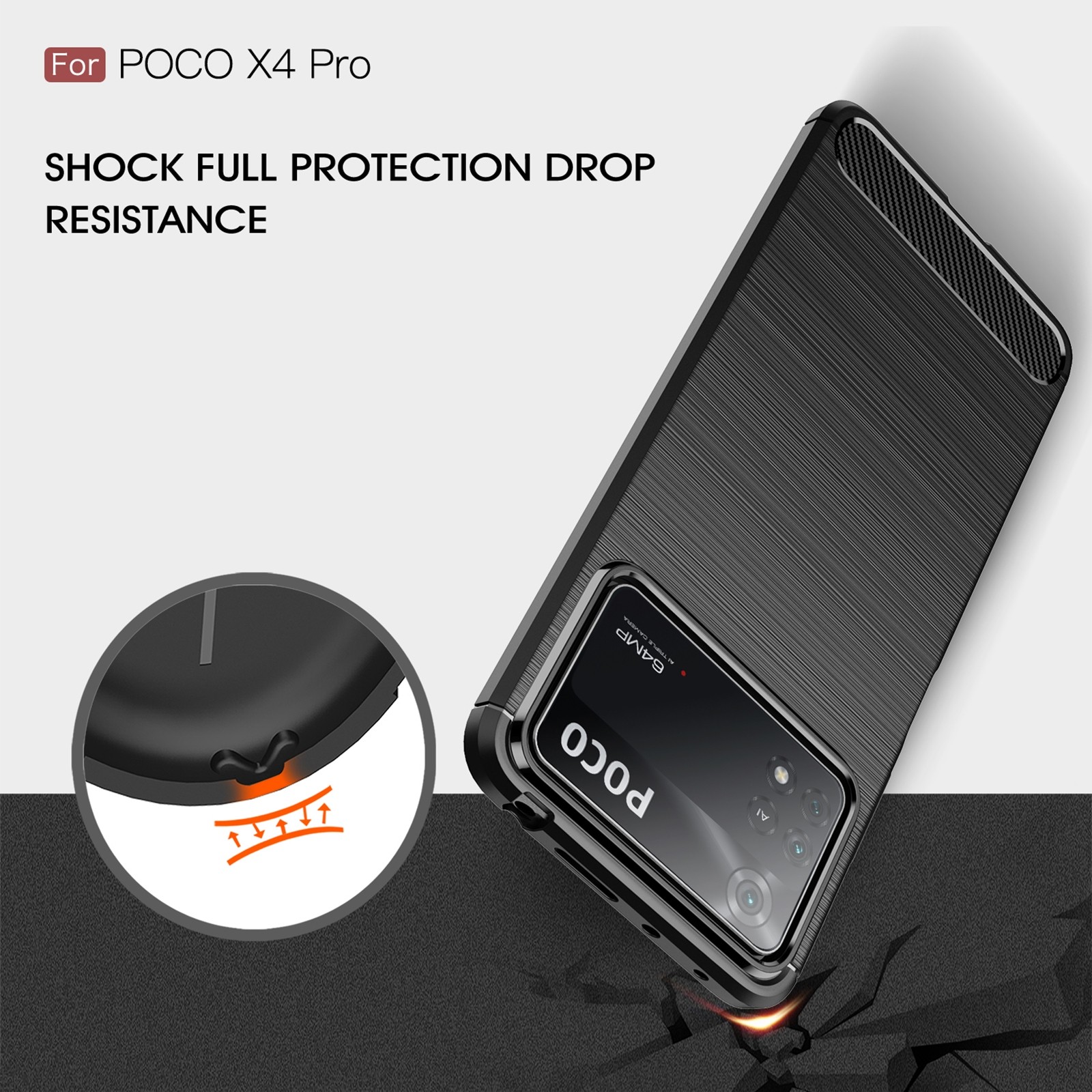 For Xiaomi Poco X4 Pro 5G Brushed Texture Carbon Fiber TPU Phone Case (Black)