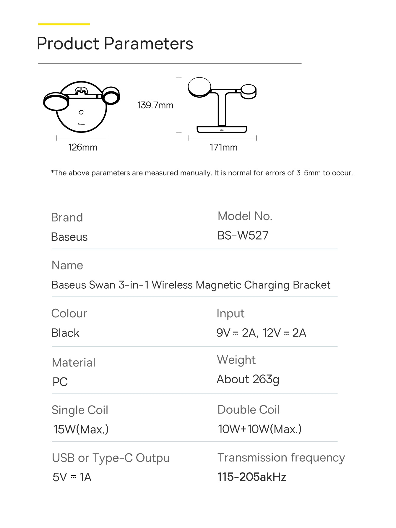 Baseus Swan 3-in-1 Bracket De Chargement Magnétique Sans Fil 20W (avec  Chargeur Rapide 12V / 2A (bougie CN) + 1M 3A USB À Type-C) - Le Noir