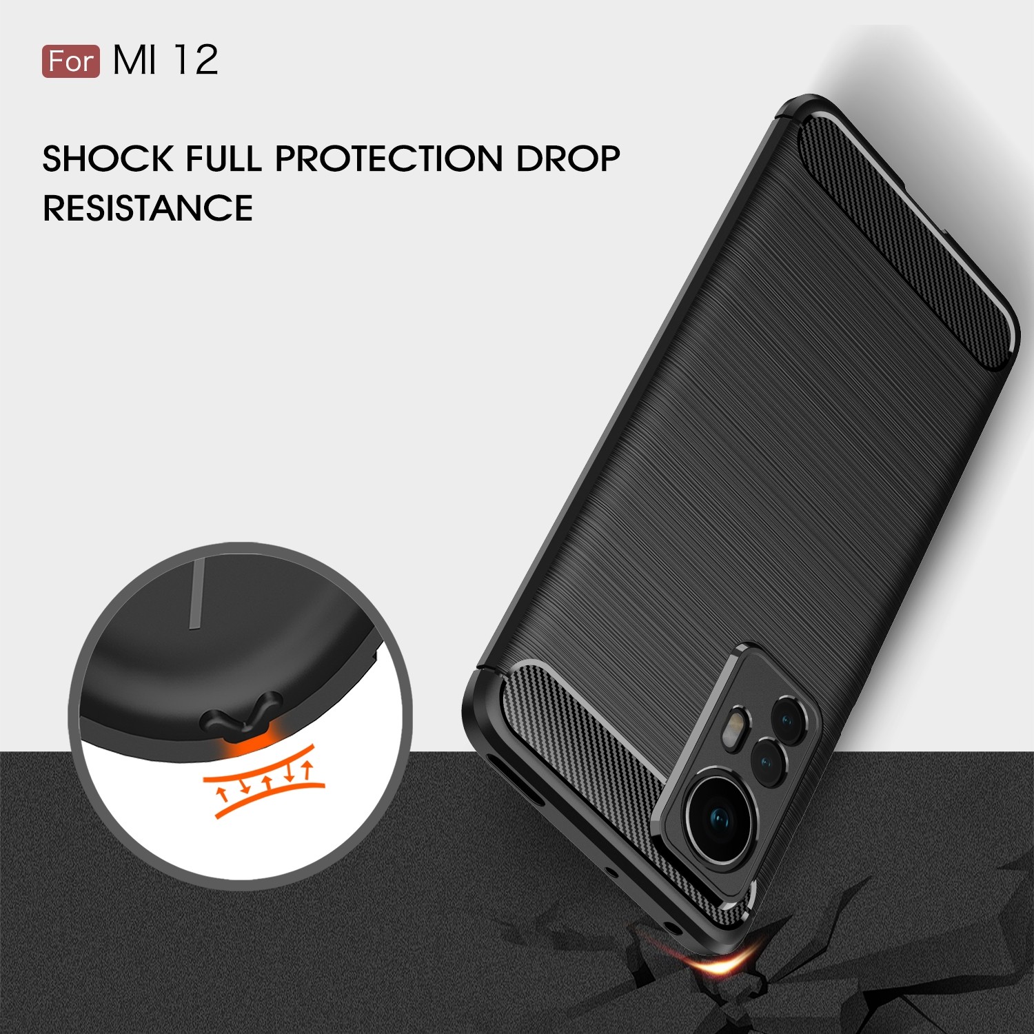 For Xiaomi Mi 12 5G Brushed Texture Carbon Fiber TPU Phone Case (Black)