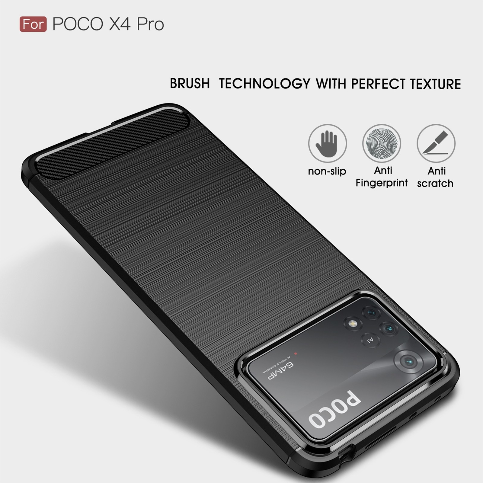 For Xiaomi Poco X4 Pro 5G Brushed Texture Carbon Fiber TPU Phone Case (Black)