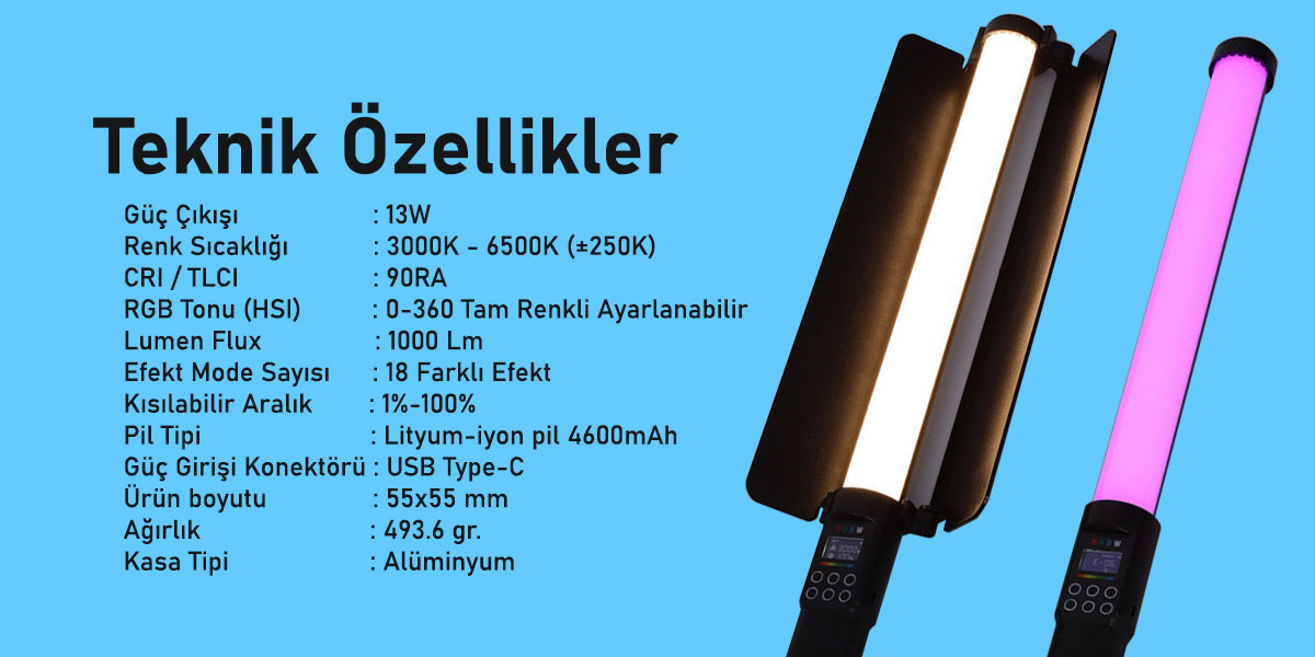 Gdx ST-50 RGB Led Çubuk Iþýk (Uzunluk: 50 cm)