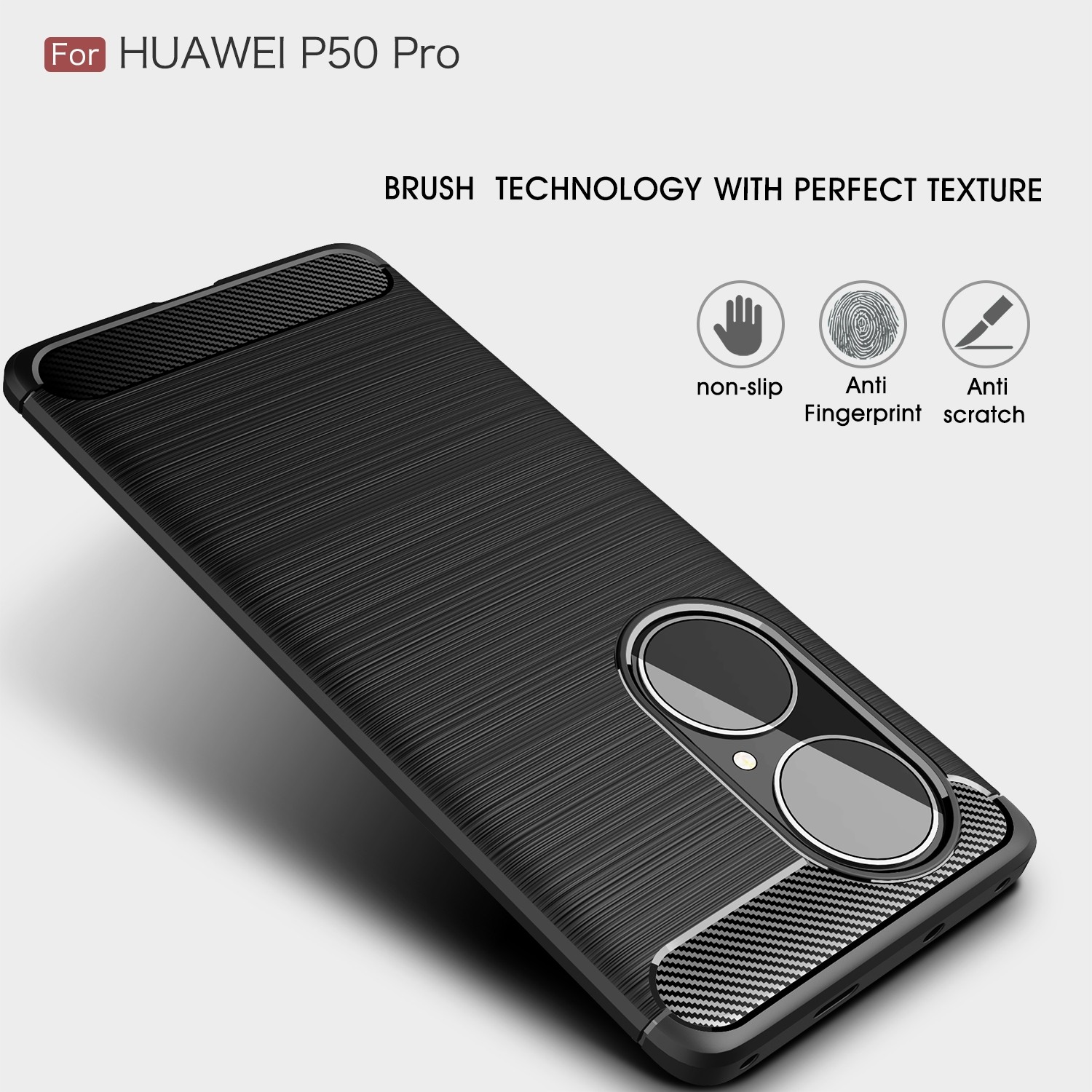 For Huawei P50 Pro Brushed Texture Carbon Fiber TPU Case (Black)