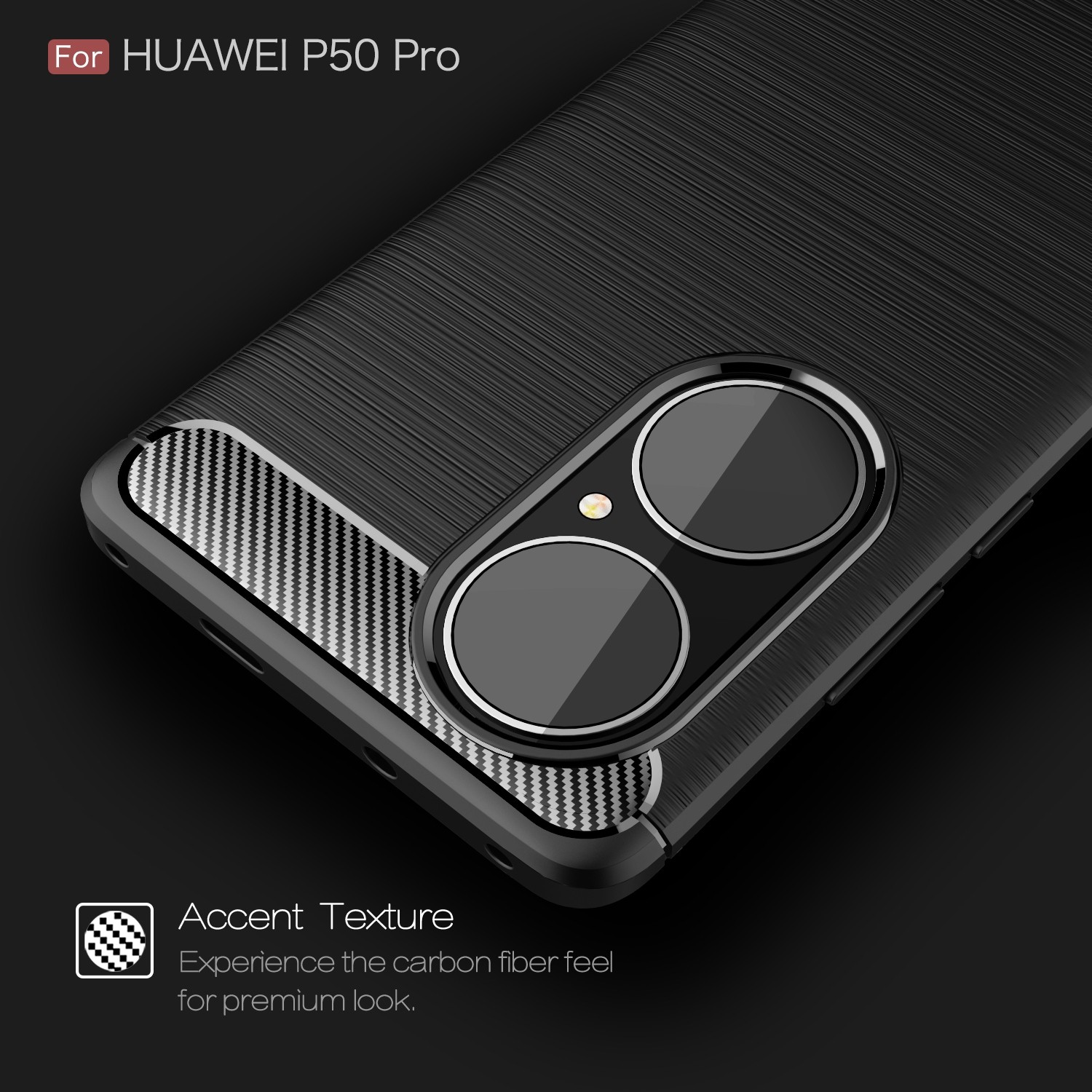 For Huawei P50 Pro Brushed Texture Carbon Fiber TPU Case (Black)