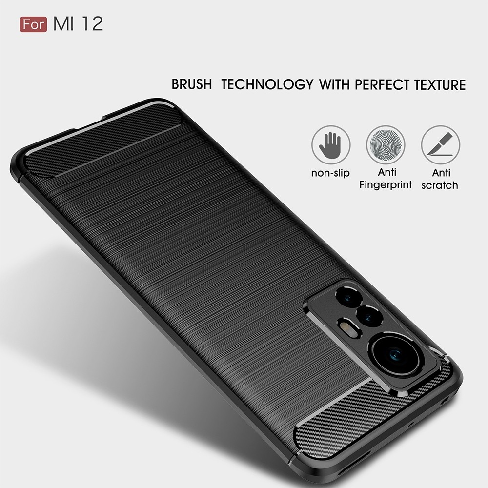 For Xiaomi Mi 12 5G Brushed Texture Carbon Fiber TPU Phone Case (Black)