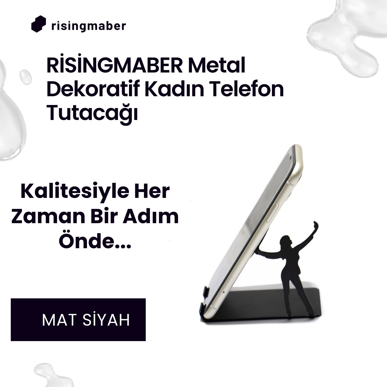 Risingmaber Metal Mat Siyah Dekoratif Kadın Telefon Tutacağı