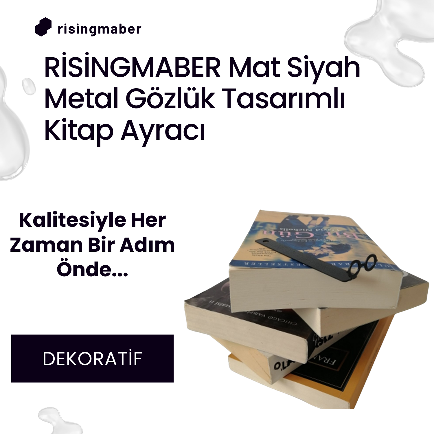 Risingmaber Mat Siyah Metal Gözlük Tasarımlı Kitap Ayracı.