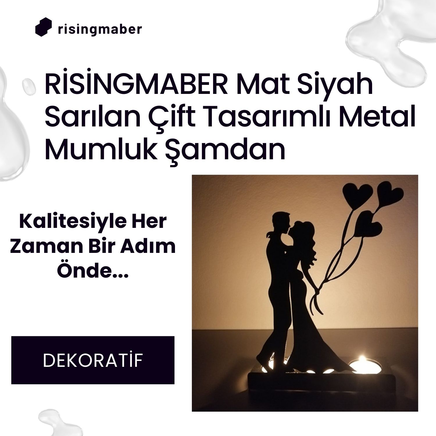 Risingmaber Dekoratif Sarılan Çift Tasarımlı Metal Mumluk Şamdan.