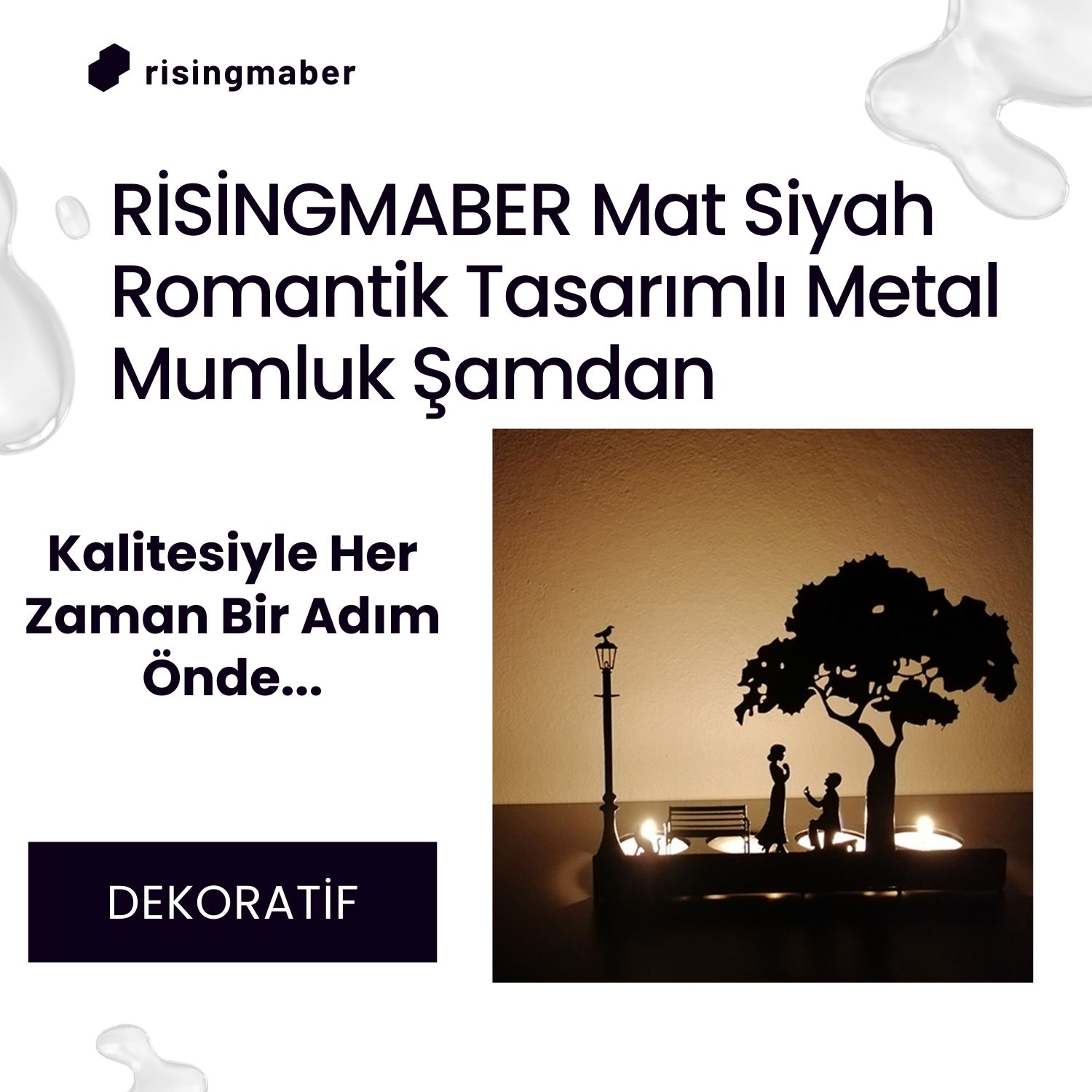Risingmaber Dekoratif Romantik Tasarımlı Metal Mumluk Şamdan.