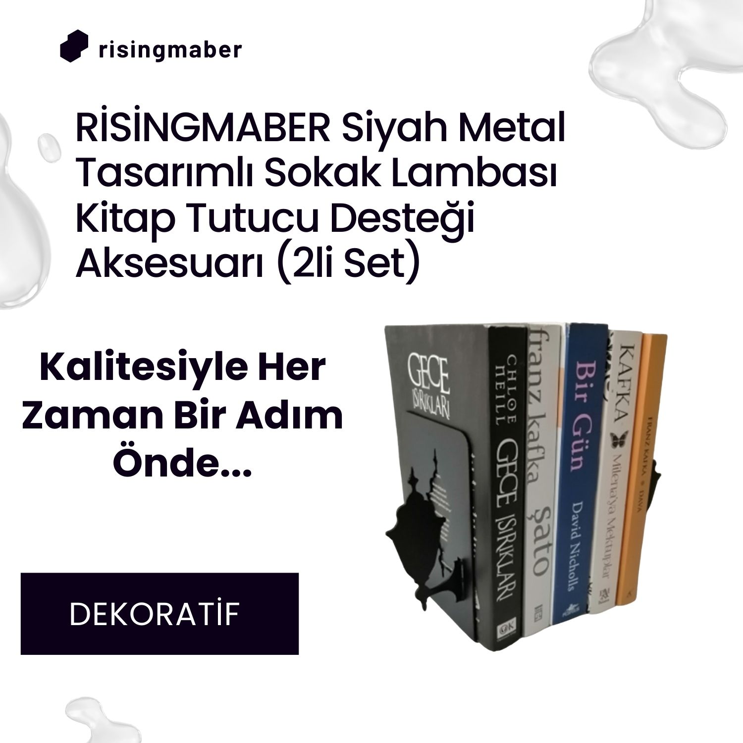 Dekoratif Siyah Sokak Lambası Tasarımlı Metal Kitap Tutucu Desteği Ev Ofis Aksesuarı (2li Set).