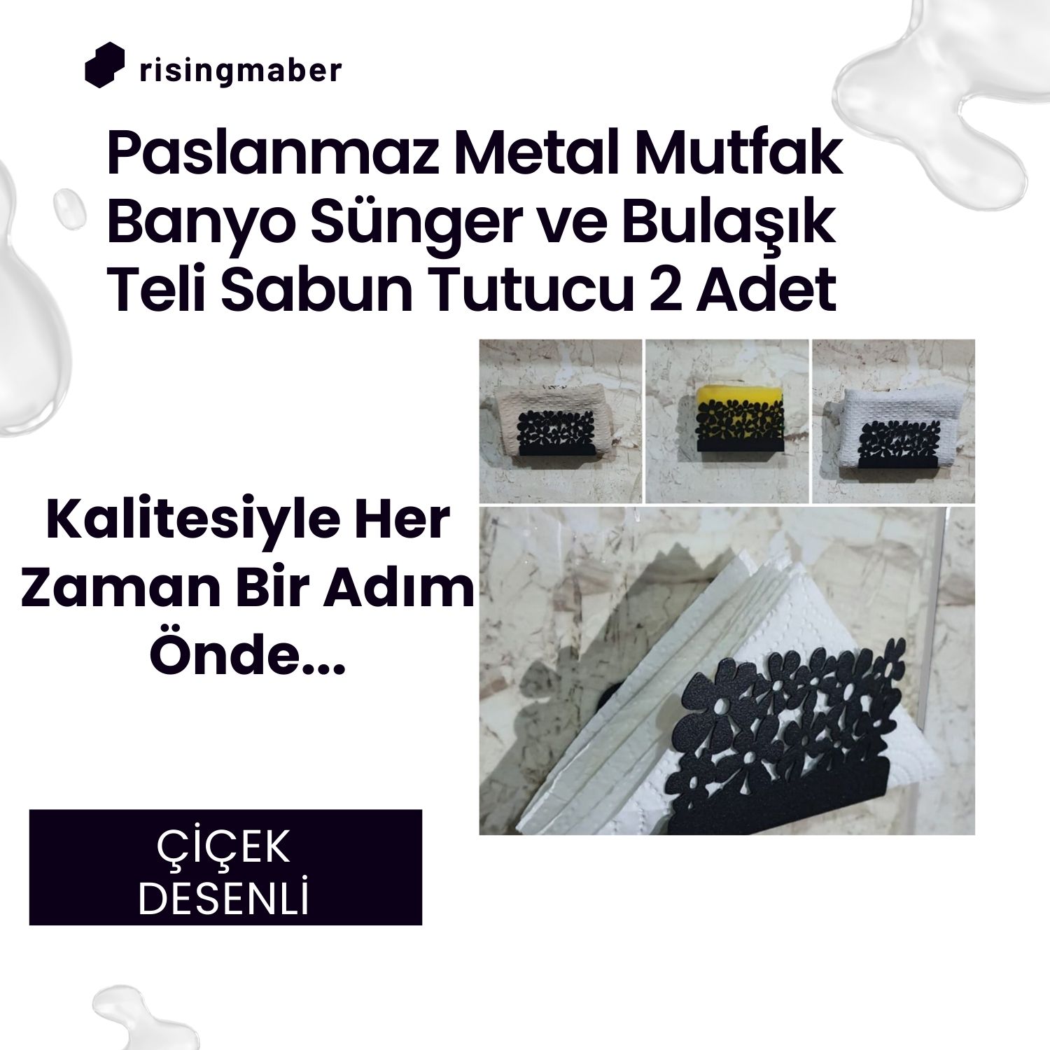 risingmaber çiçek desenli sünger tutucu