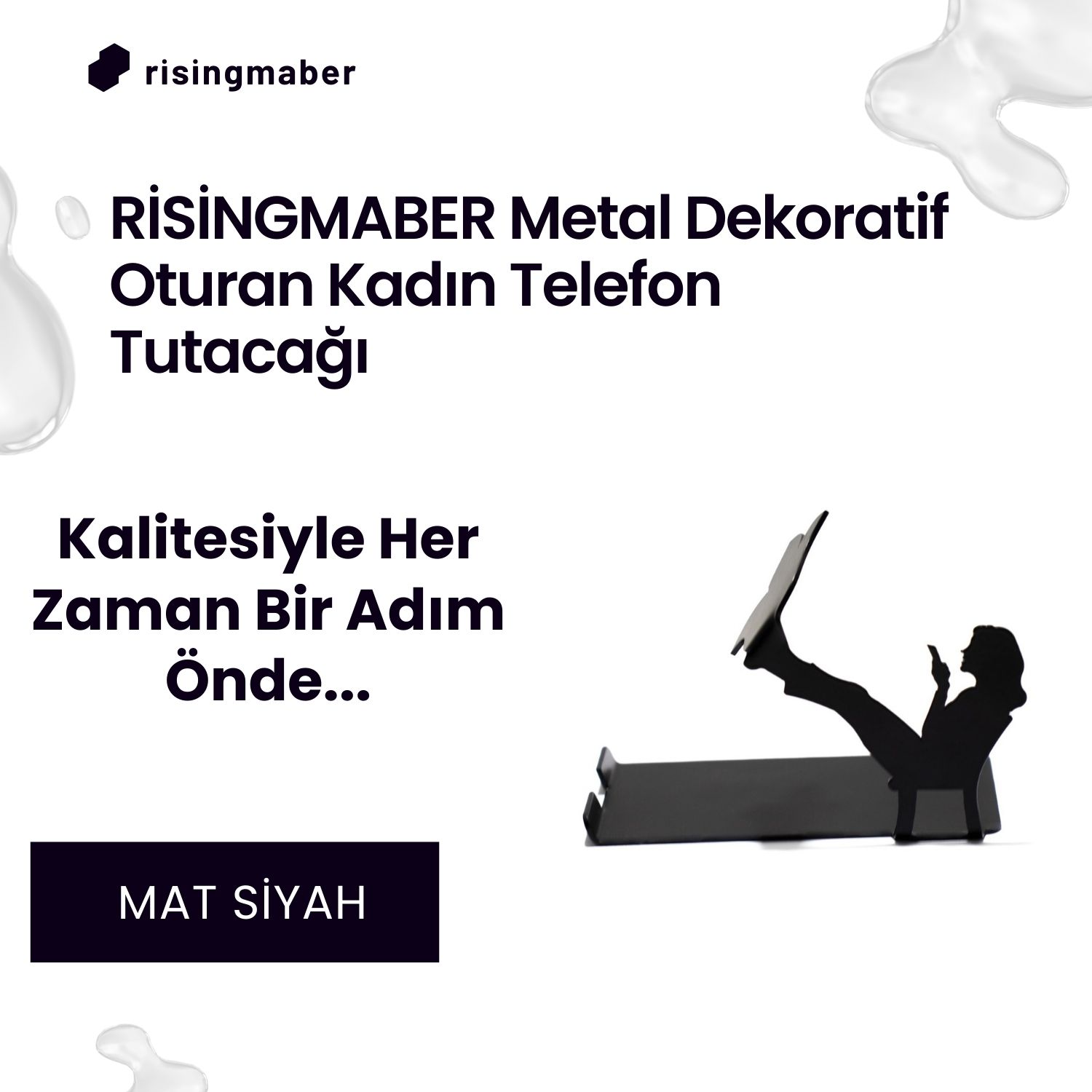 Risingmaber Metal Mat Siyah Dekoratif Oturan Kadın Telefon Tutacağı