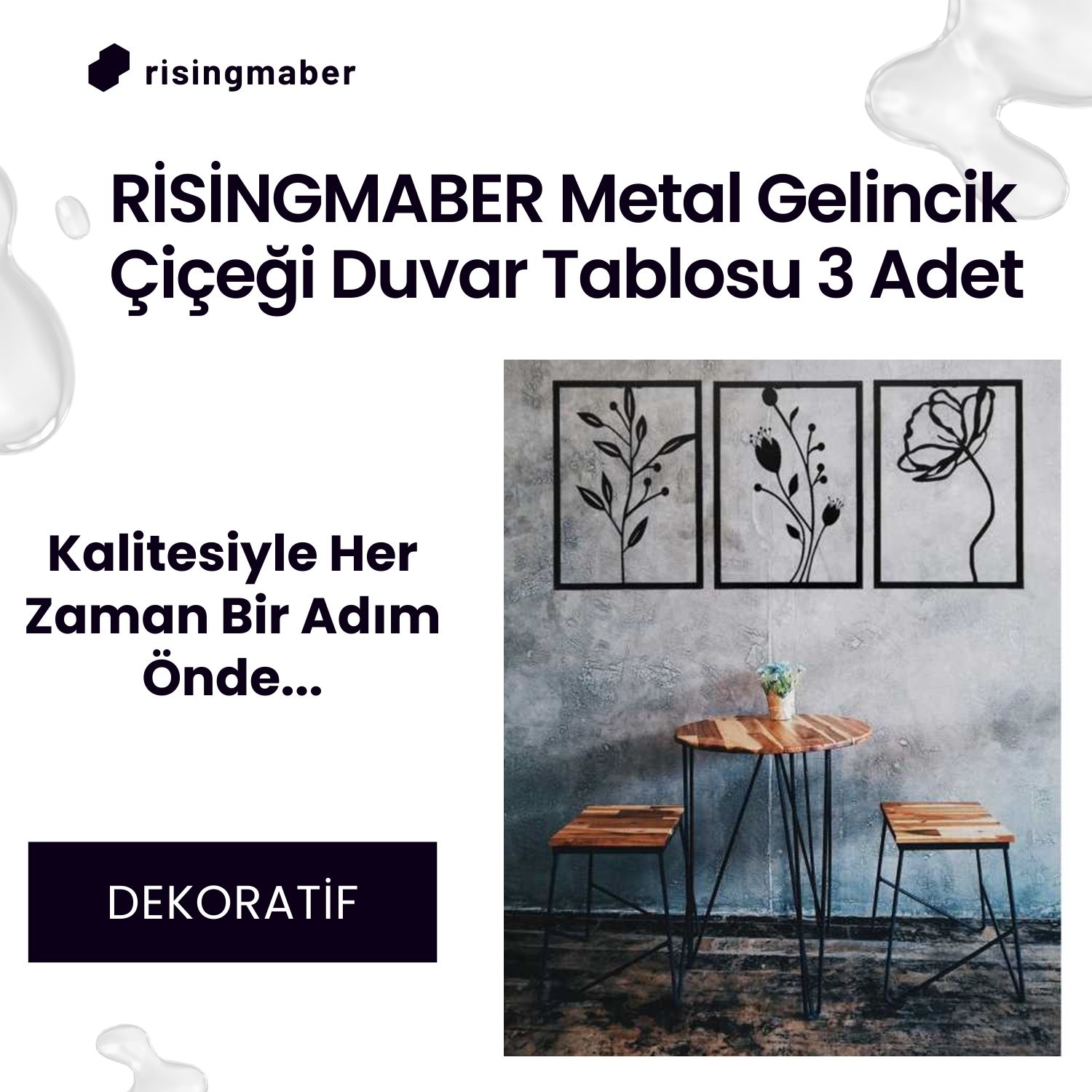 Maber Metal Dekoratif Gelincik Çiçeği Metal Duvar Tablosu 32X45 x 3 Adet Mt-15 3lü Çiçek Tablosu