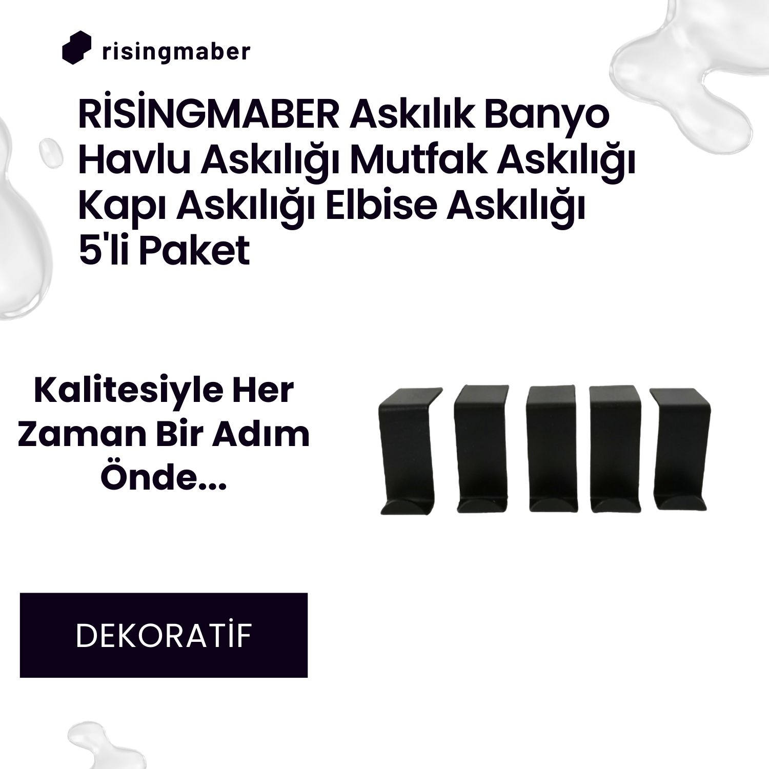 Risingmaber Askılık Banyo Havlu Askılığı Mutfak Askılığı Kapı Askılığı Elbise Askılığı 5'li Paket.