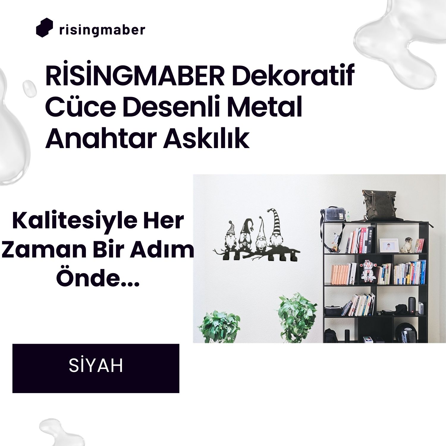 Risingmaber Dekoratif Siyah Cüce Desenli Metal Anahtar Askılık.