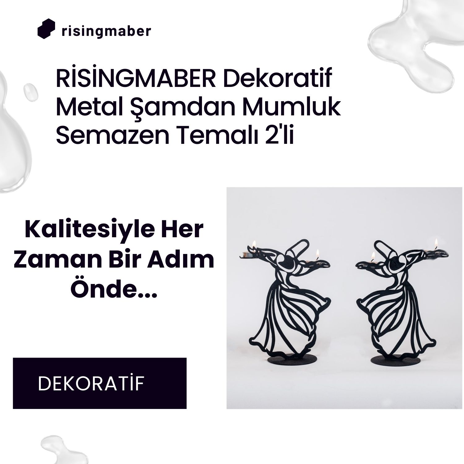 Risingmaber Dekoratif Metal Şamdan Mumluk Semazen Temalı 2'li