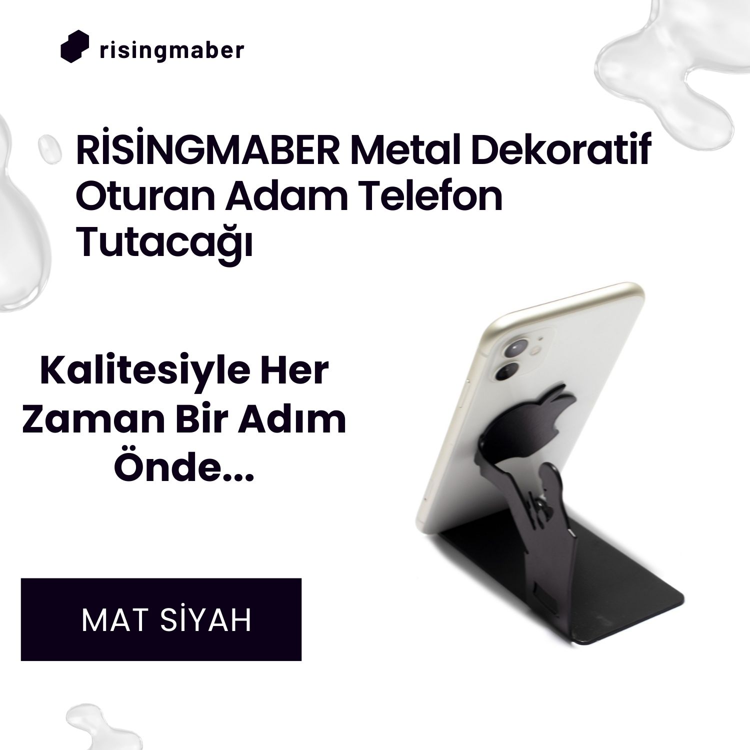 Risingmaber Metal Mat Siyah Dekoratif Oturan Adam Telefon Tutacağı