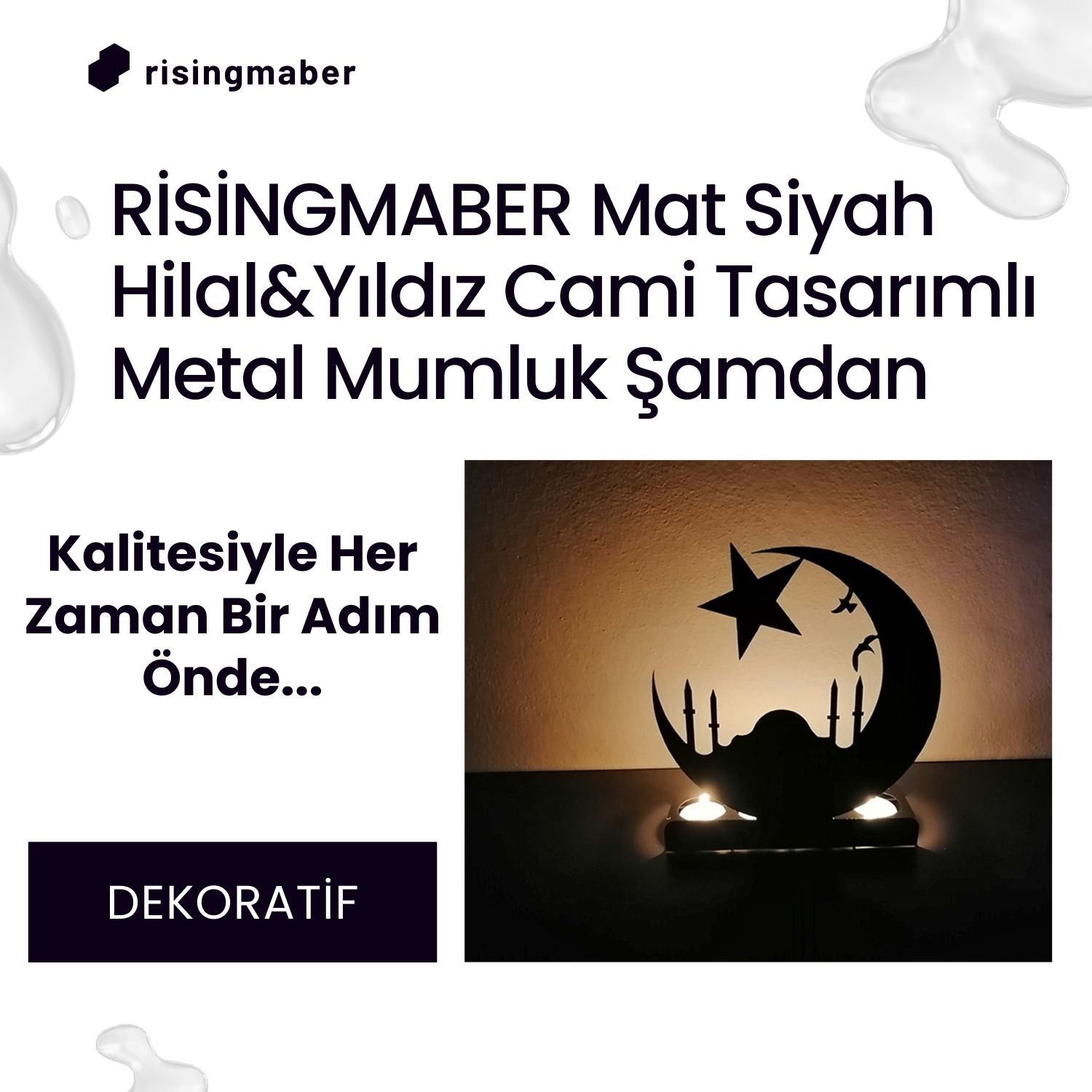 Risingmaber Dekoratif Hilal&yıldız Cami Tasarımlı Metal Mumluk Şamdan.