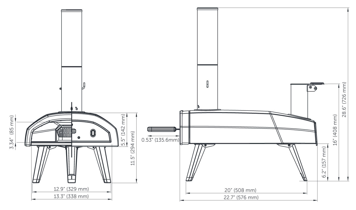 Dimensions and blueprint of Ooni Fyra 12