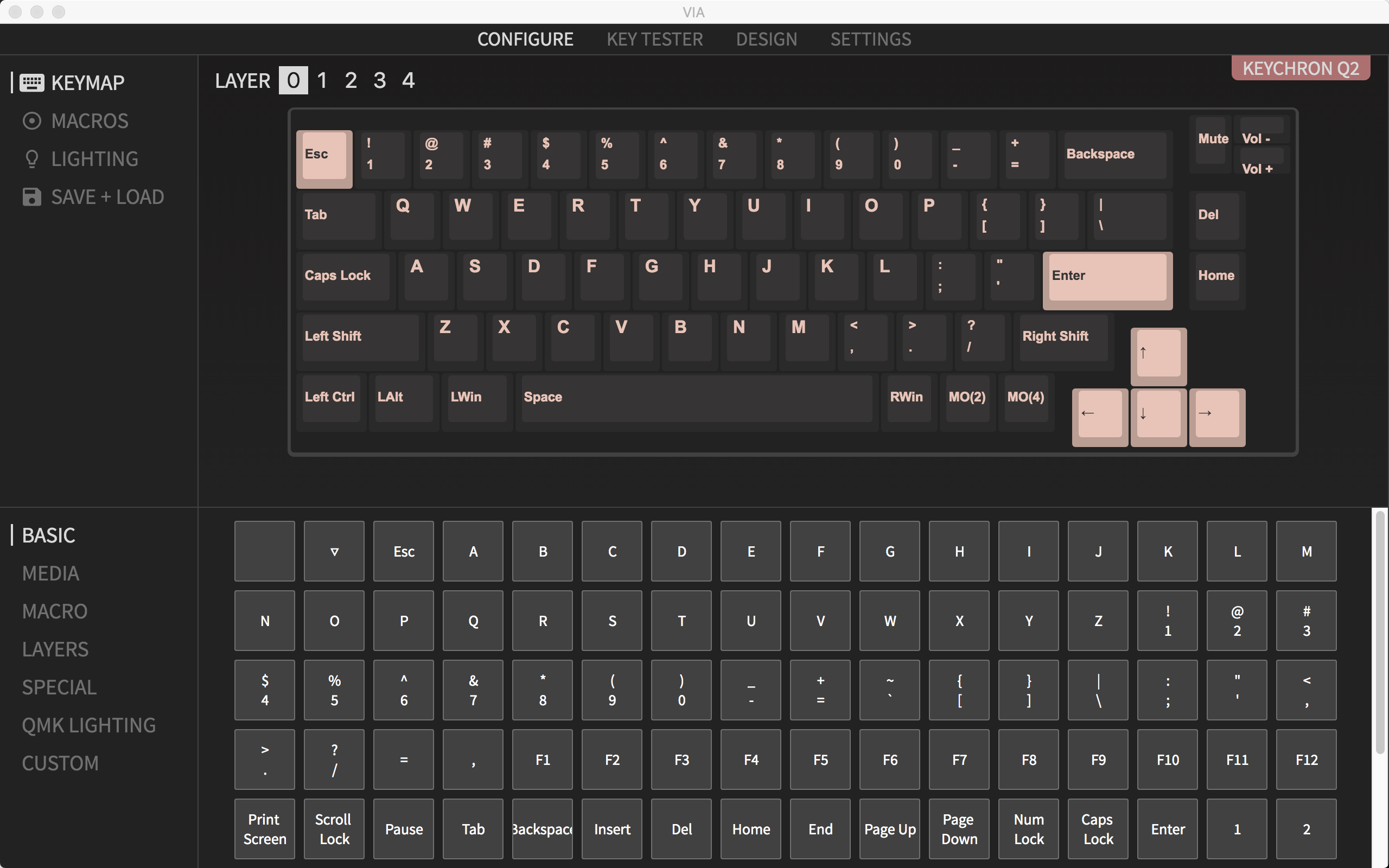 QMK VIA screen capture of Keychron Q2 Knob version