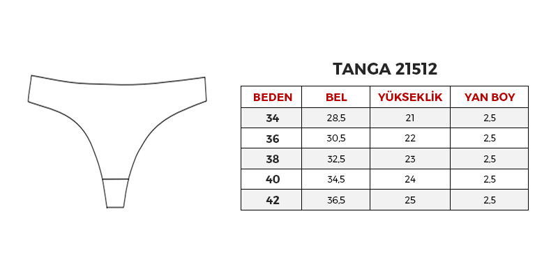 Tanga Bikini Alt Beden Tablosu