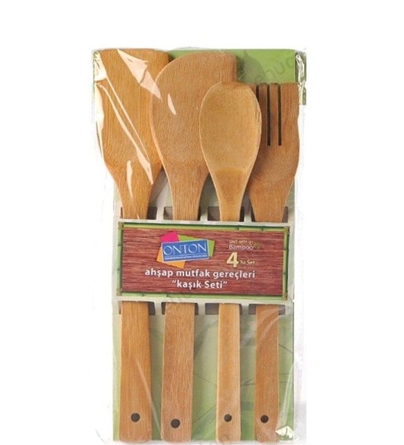 Bambu Ahşap Çatal Kaşık Spatula Seti 4Lü Set Onton