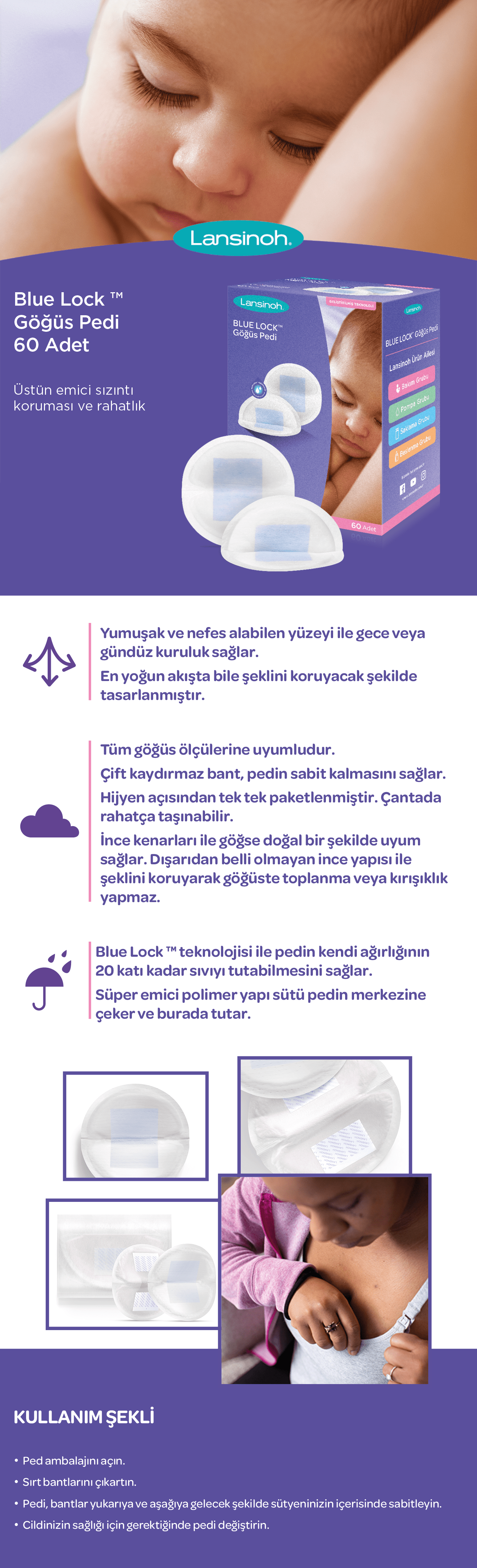 Lansinoh Blue Lock G&ouml;ğ&uuml;s Pedi 60lı