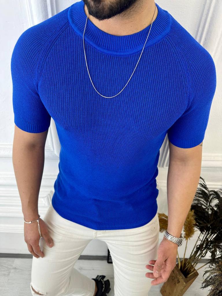 Örme Triko Tişört Kısa Kollu Triko Slim Fit Dar Kesim T-shirt