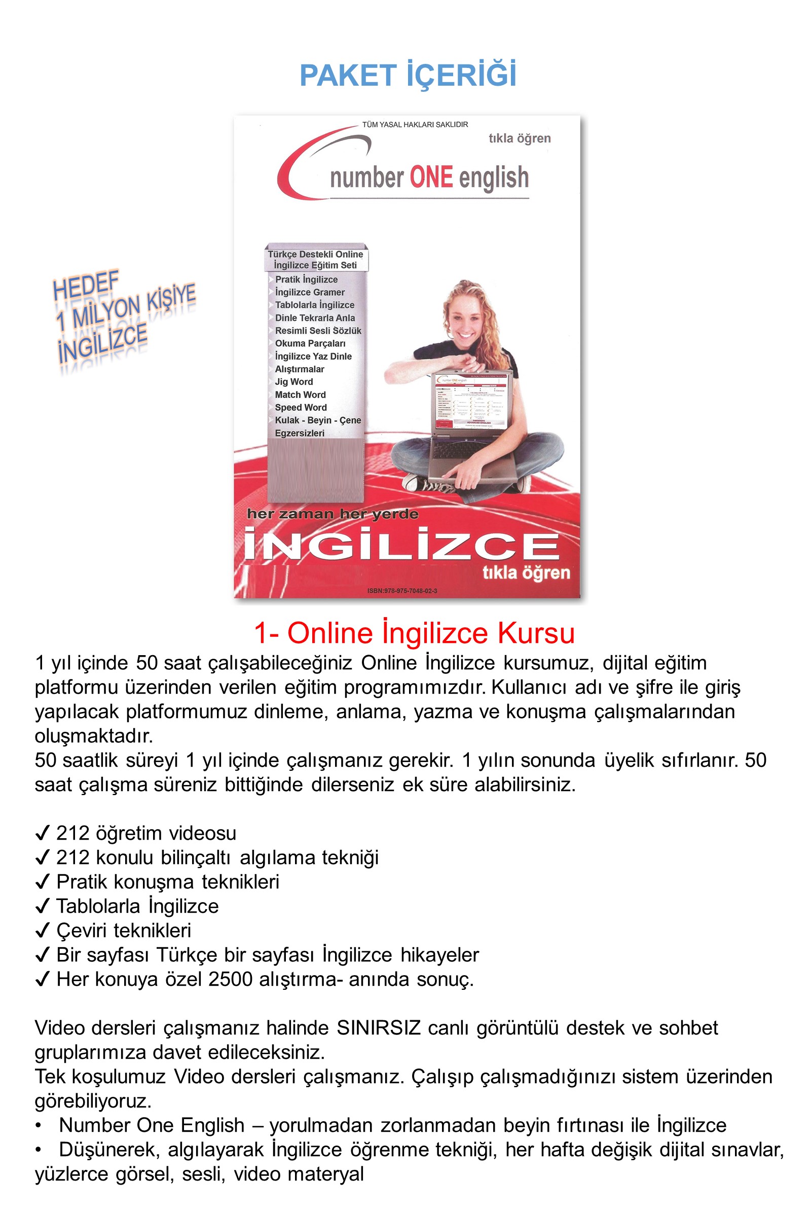 Number One English 50 Saat Ingilizce Online Eğitim+ Süresiz Fiyatı