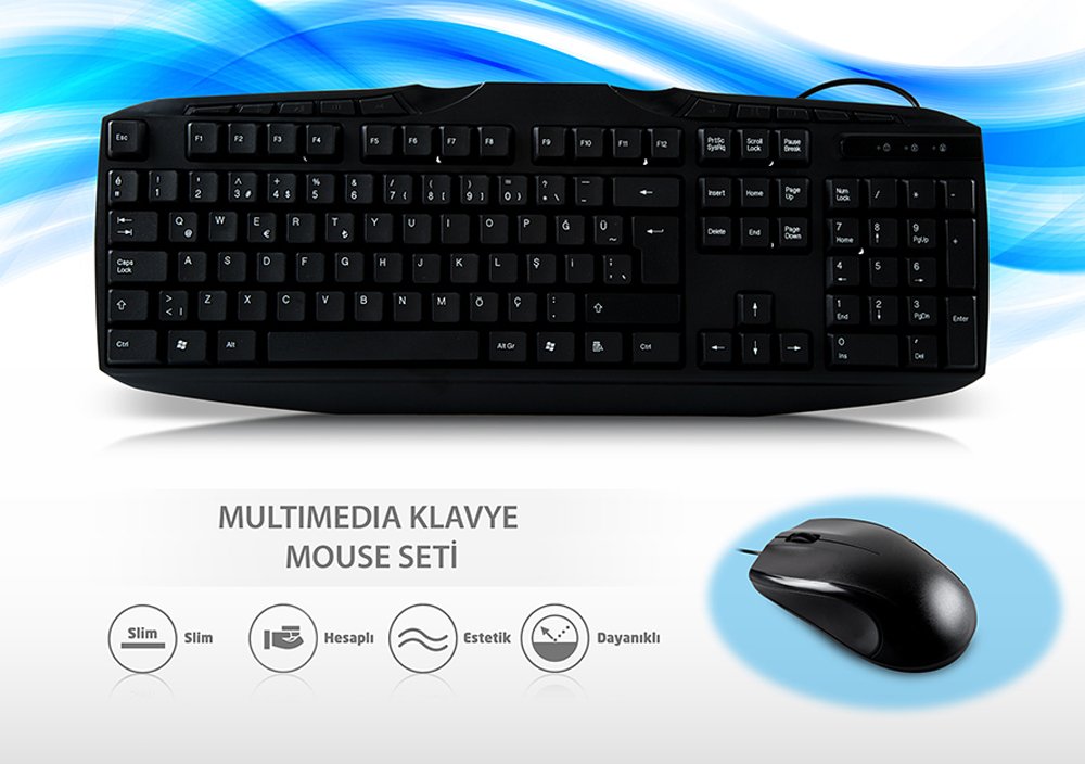 >Everest UN-796 USB Q Multımedya Kablolu Klavye + Mouse Seti Siyah