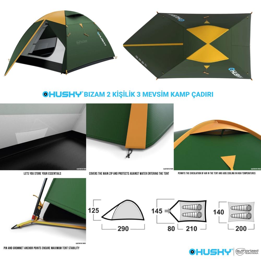 HUSKY Bizam Classic 2 Kişilik Çadır 3 Mevsim Kamp Çadırı Yeşil
