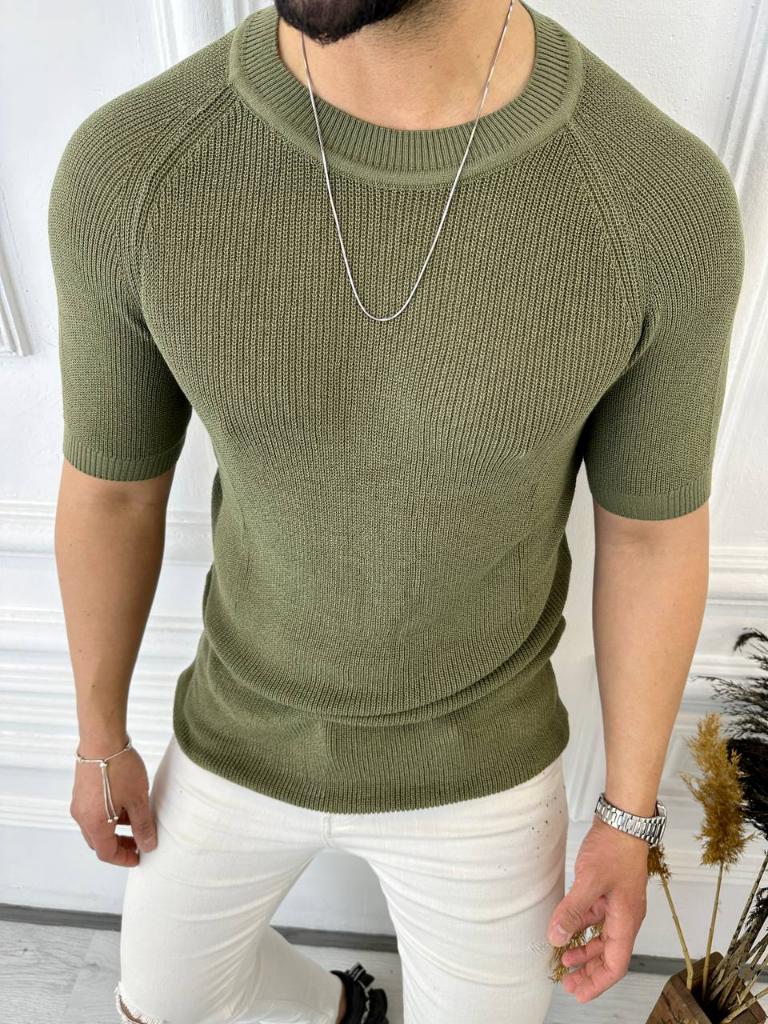 Örme Triko Tişört Kısa Kollu Triko Slim Fit Dar Kesim T-shirt