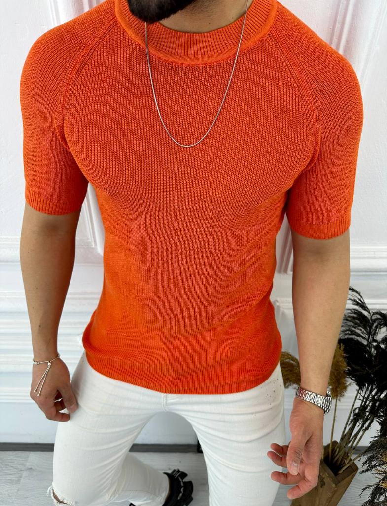 Örme Triko Tişört Kısa Kollu Triko Slim Fit Dar Kesim T-shirt